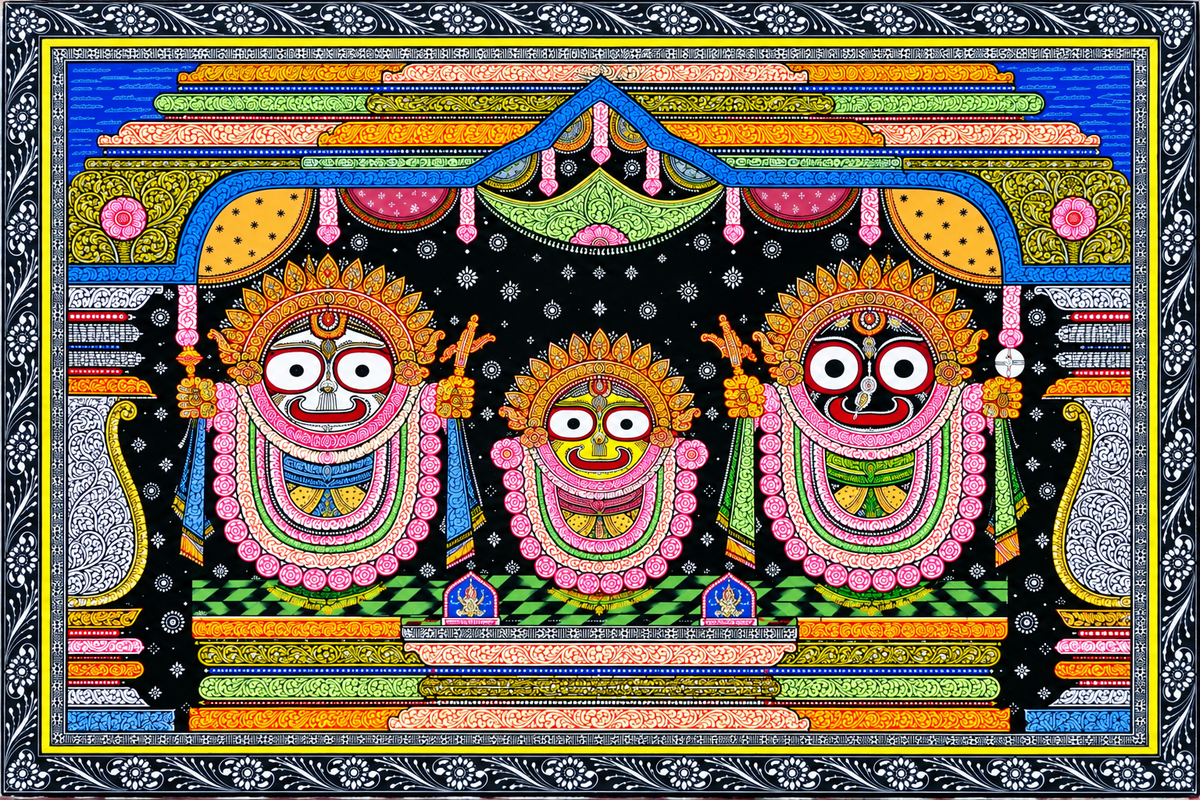 The Divine Trinity of Puri: An Authentic Pattachitra Masterpiece