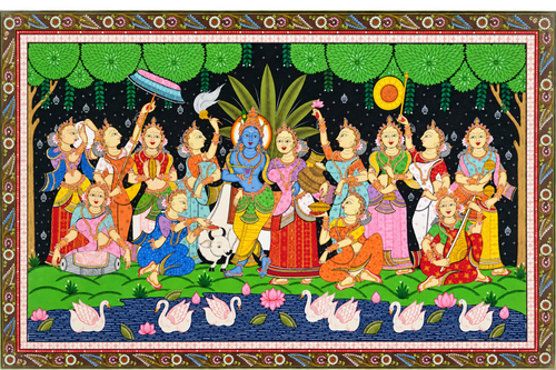 Krishna Leela in Vrindavan: Authentic Pattachitra Masterpiece