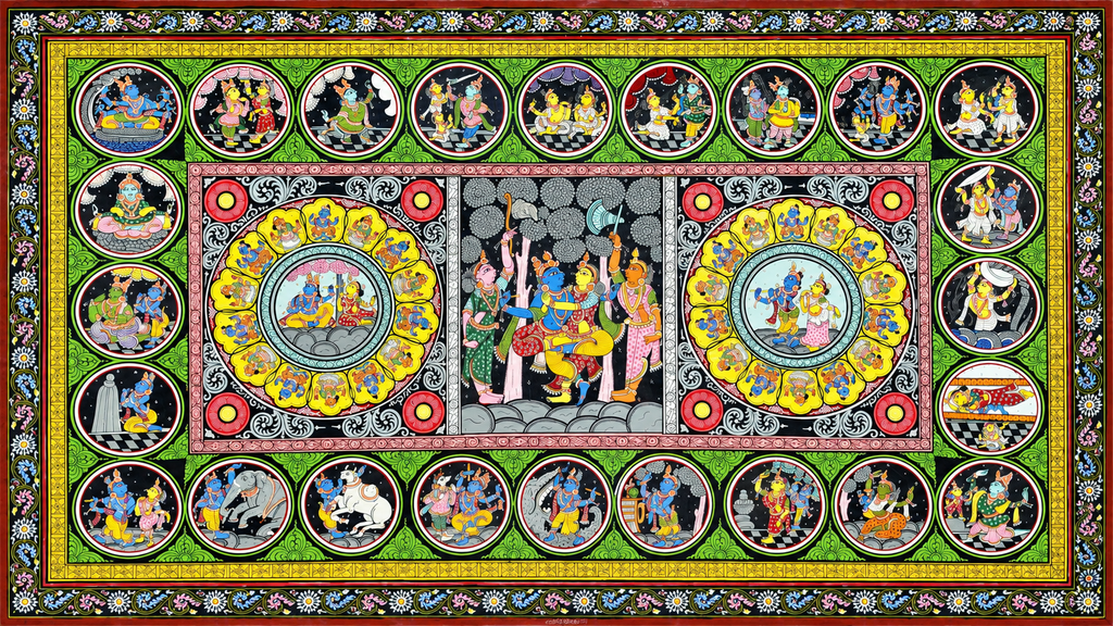 The Vibrant Krishna Epic: Narrative Pattachitra Masterpiece