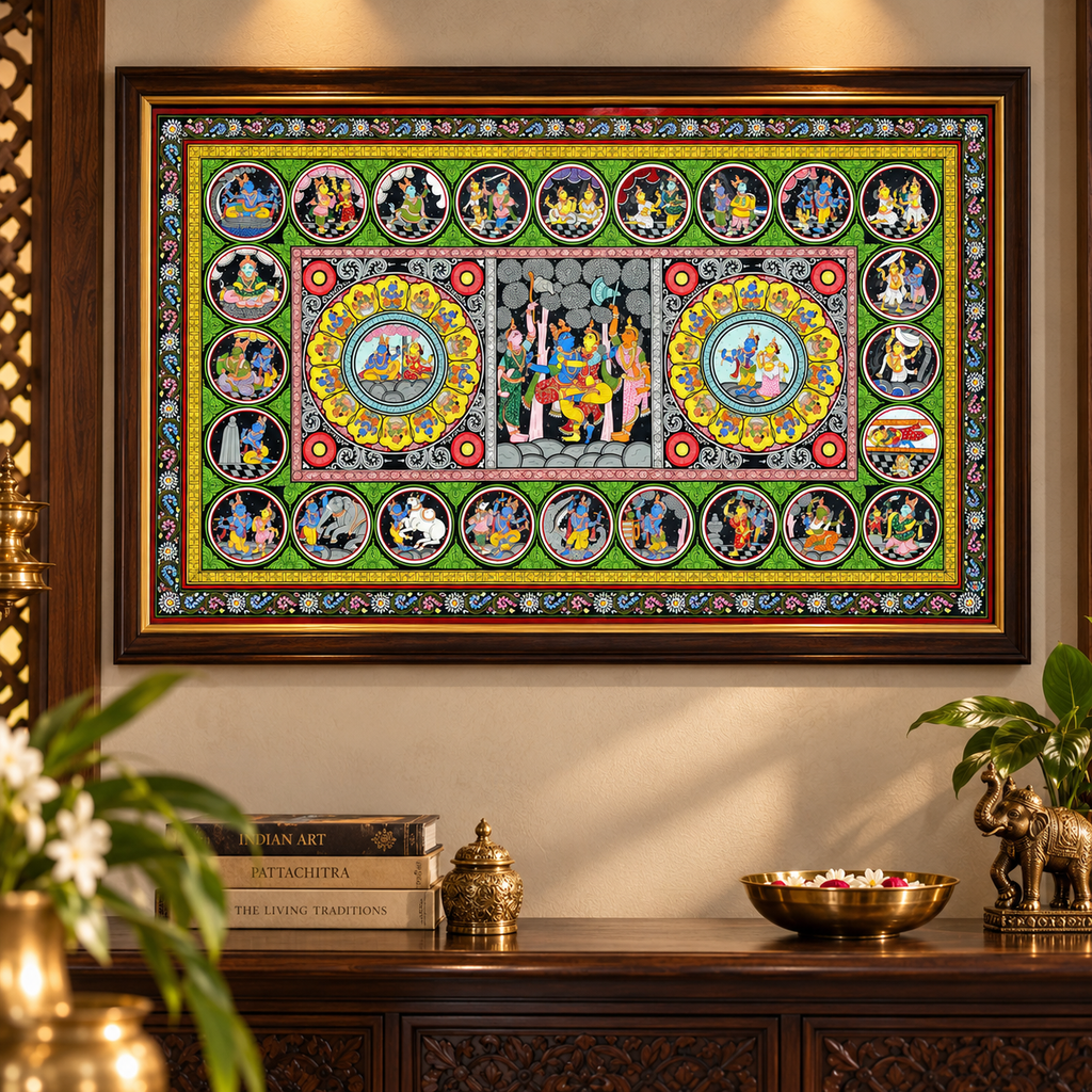 The Vibrant Krishna Epic: Narrative Pattachitra Masterpiece