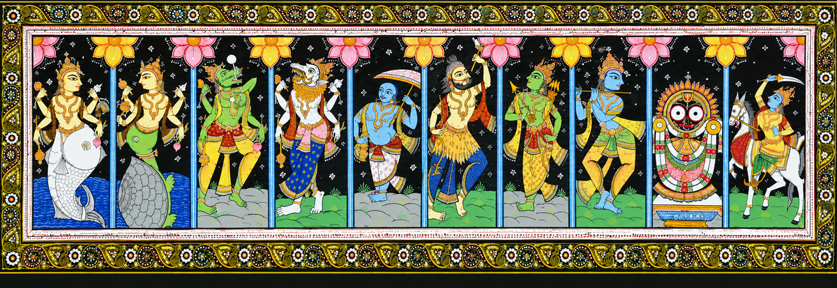 Hand-Painted Dashavatara Pattachitra: 10 Avatars of Vishnu