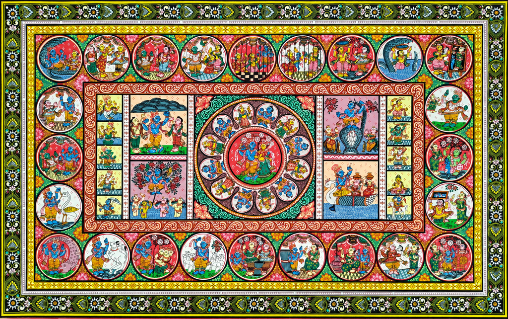 The Divine Leela of Krishna: Authentic Pattachitra Masterpiece
