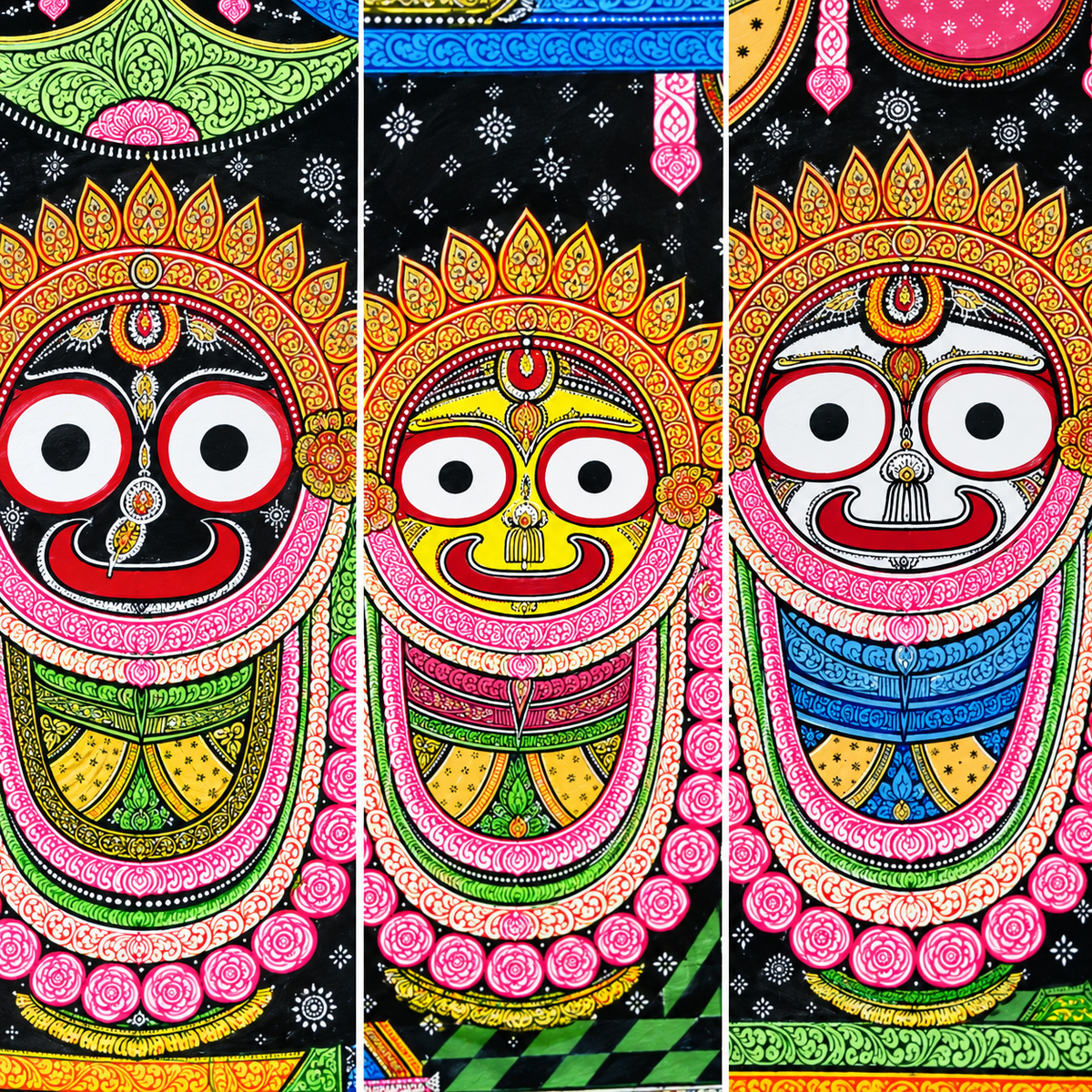The Divine Trinity of Puri: An Authentic Pattachitra Masterpiece