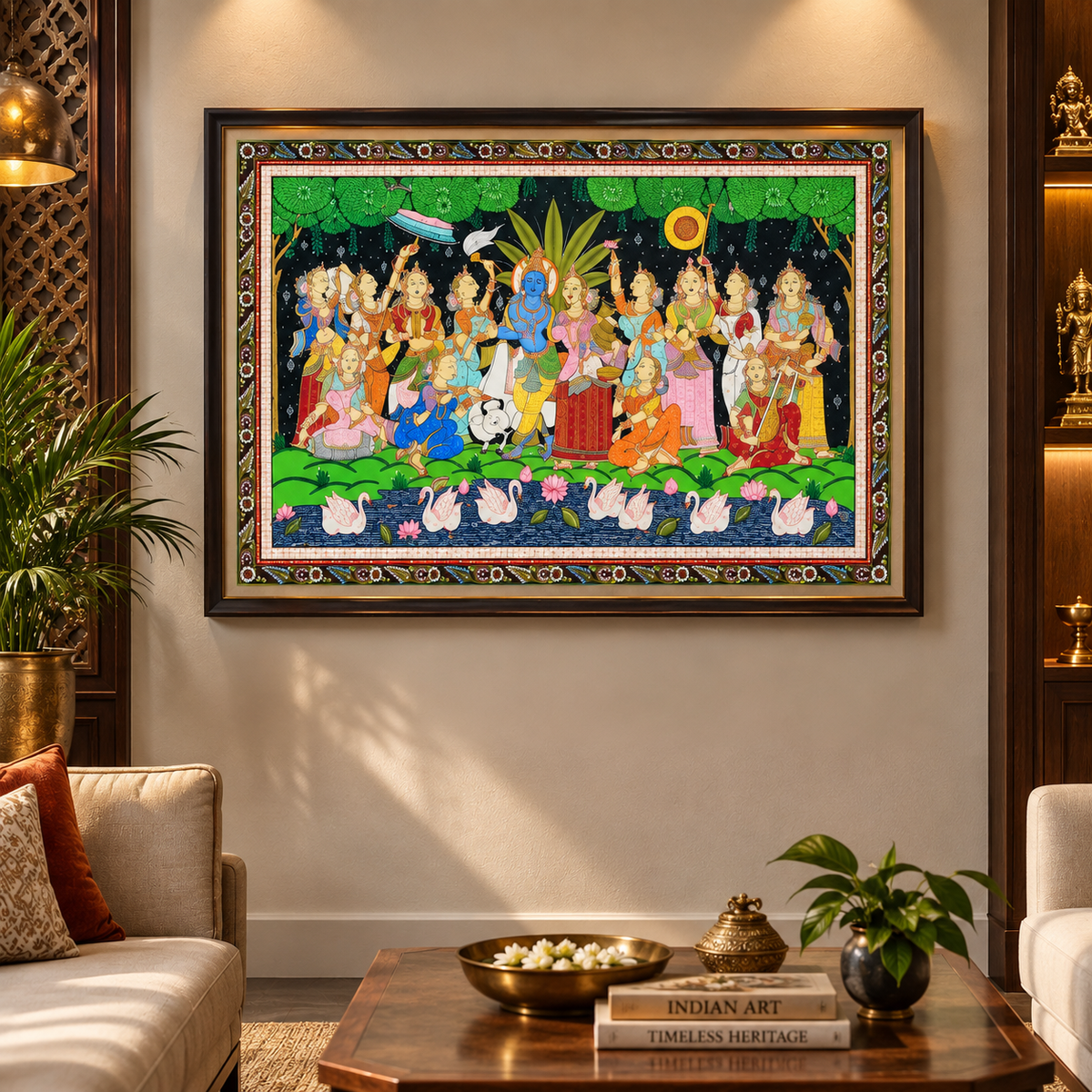 Krishna Leela in Vrindavan: Authentic Pattachitra Masterpiece