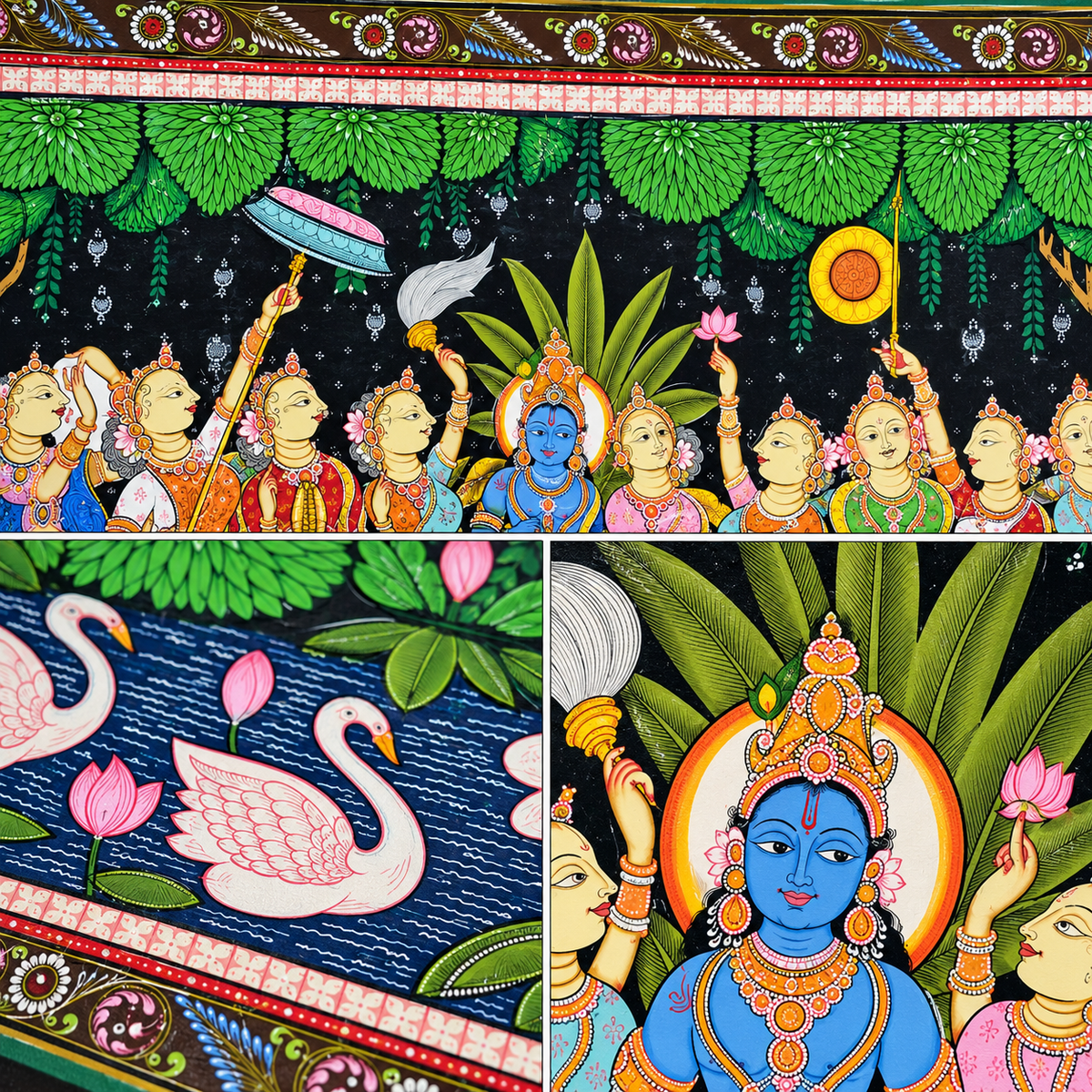 Krishna Leela in Vrindavan: Authentic Pattachitra Masterpiece