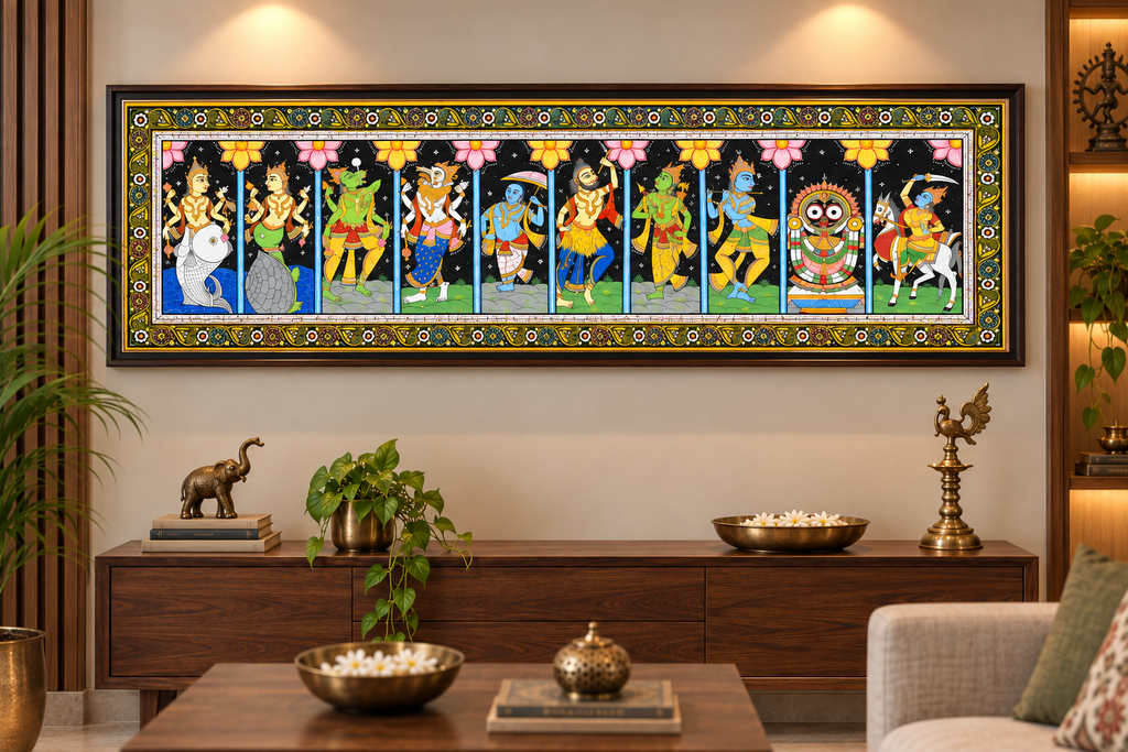 Hand-Painted Dashavatara Pattachitra: 10 Avatars of Vishnu