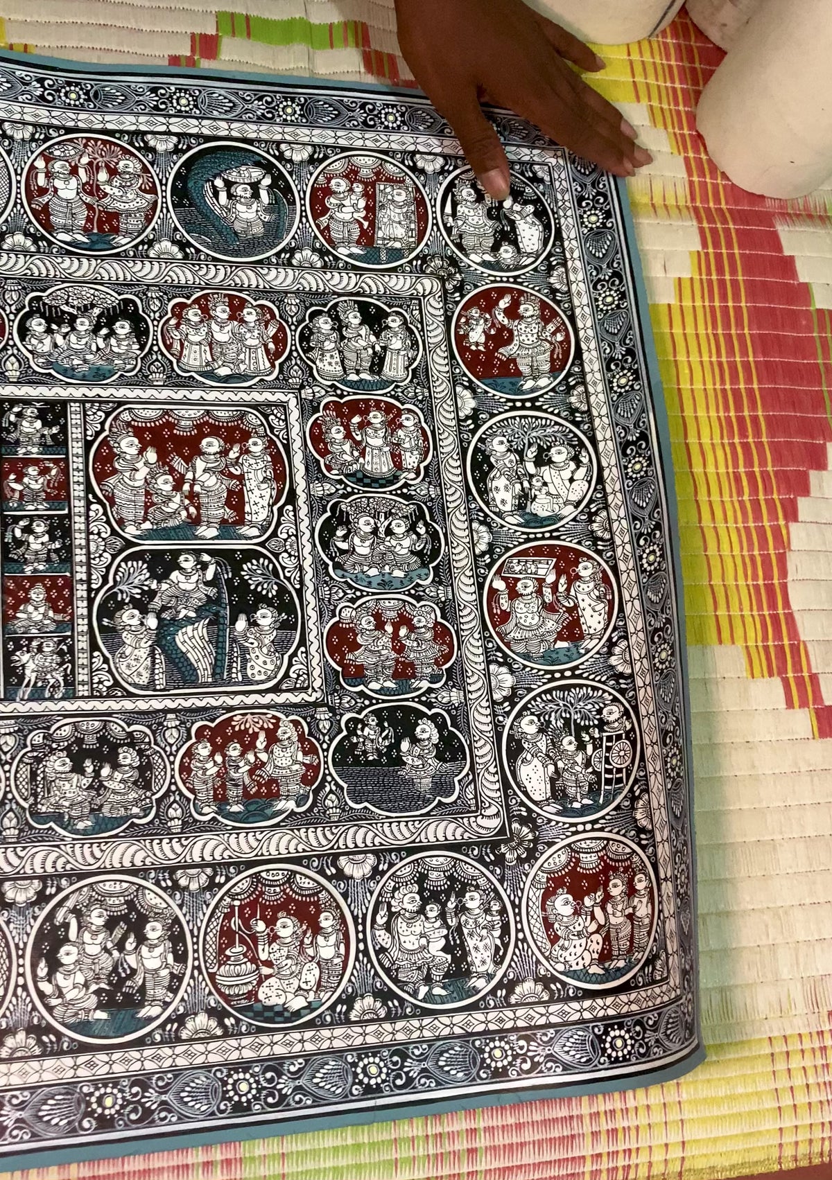 Krishna Leela Chronicles: Tri-Color Heritage Pattachitra Masterpiece